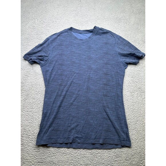 Lululemon training top men’s large navy/black stripe short sleeve - Picture 1 of 9